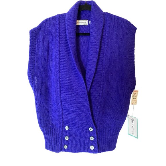 NWT Vintage Evan-Picone Blue Wool Blend Button Down Vest Medium - Picture 1 of 10